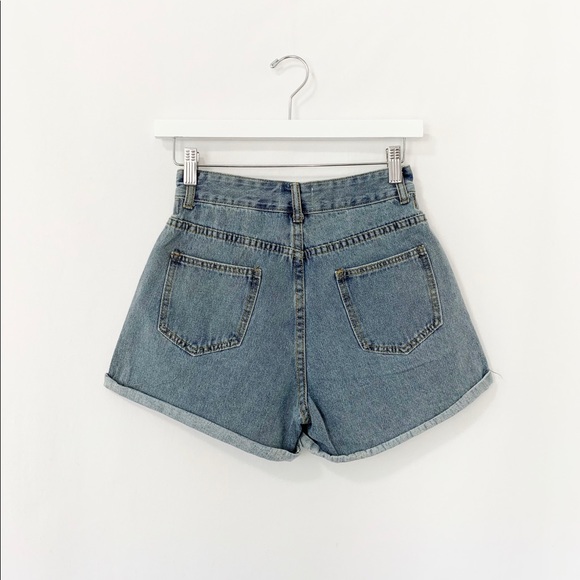 Elastic Detail High-waist Denim Shorts - Picture 6 of 8